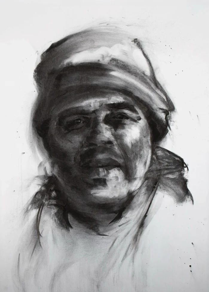 Charcoal portrait of Mahmoud Khateeb
