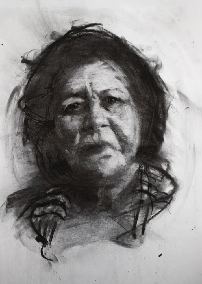 Charcoal portrait of Nawal Zeiade