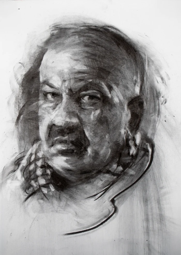 Charcoal portrait of Raouf Alloush