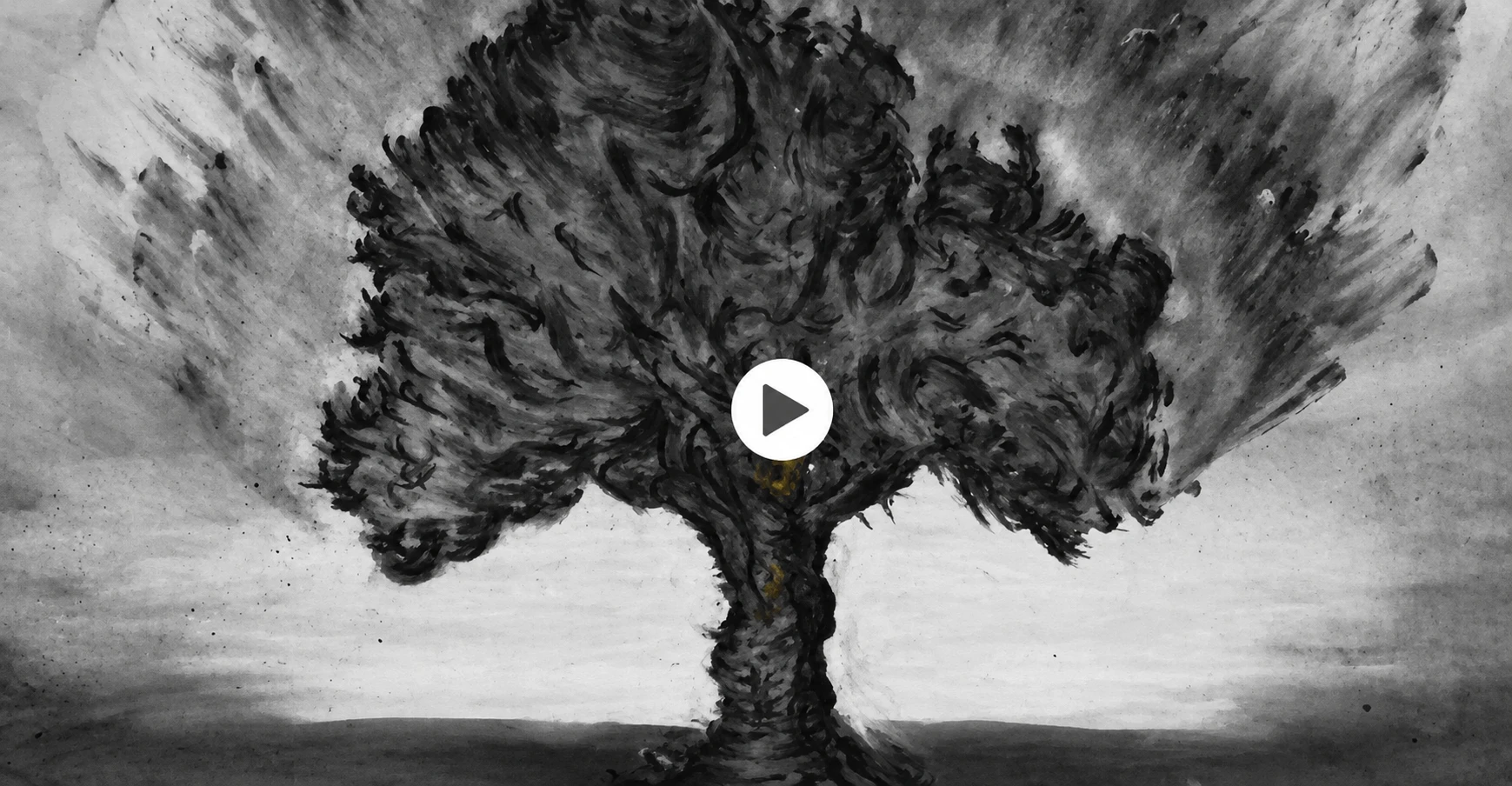 Charcoal-style animation still of an olive tree (video)