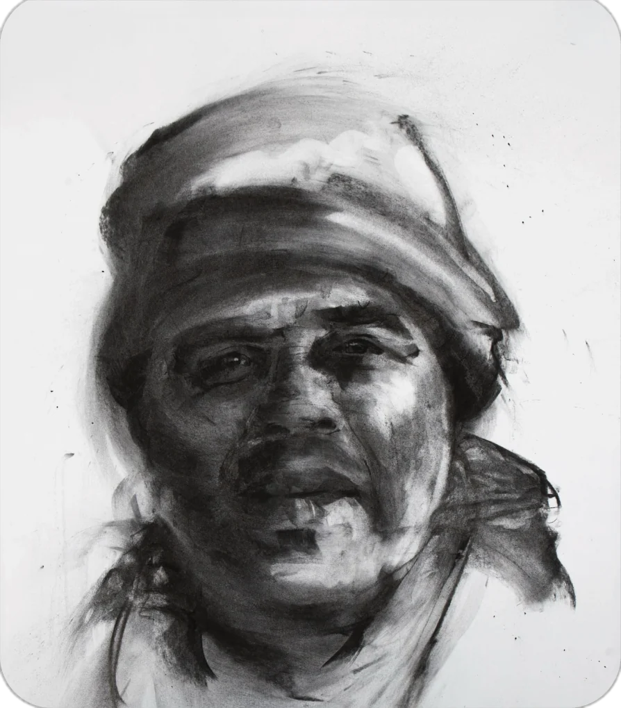 Charcoal portrait of Mahmoud Khateeb