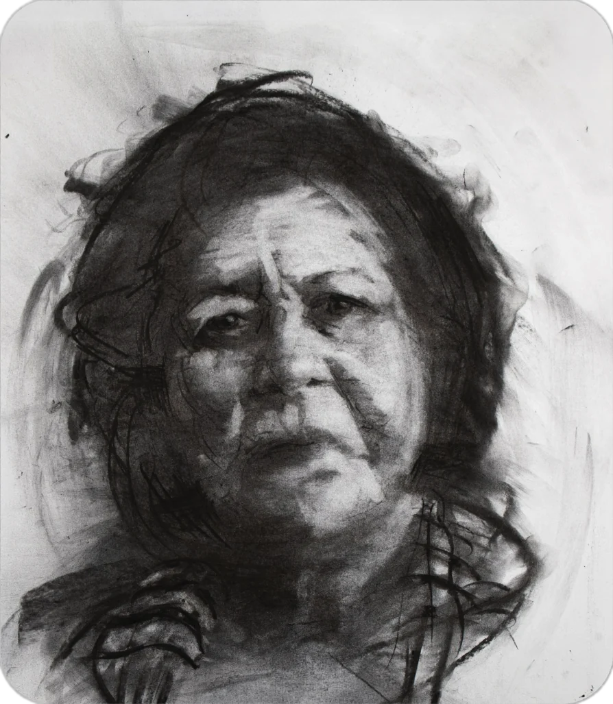 Charcoal portrait of Nawal Zeiade
