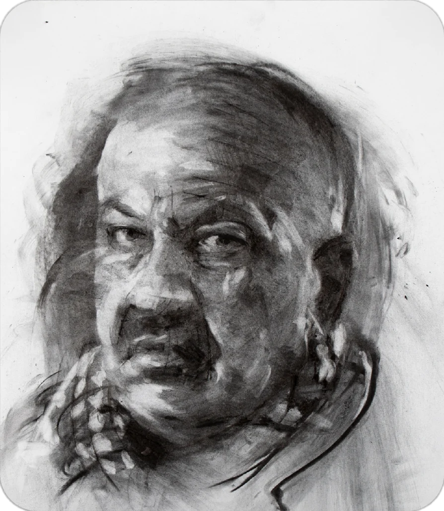 Charcoal portrait of Raouf Alloush